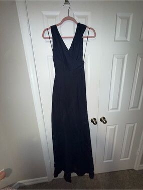 Elegant Navy Wrap Maxi Dress